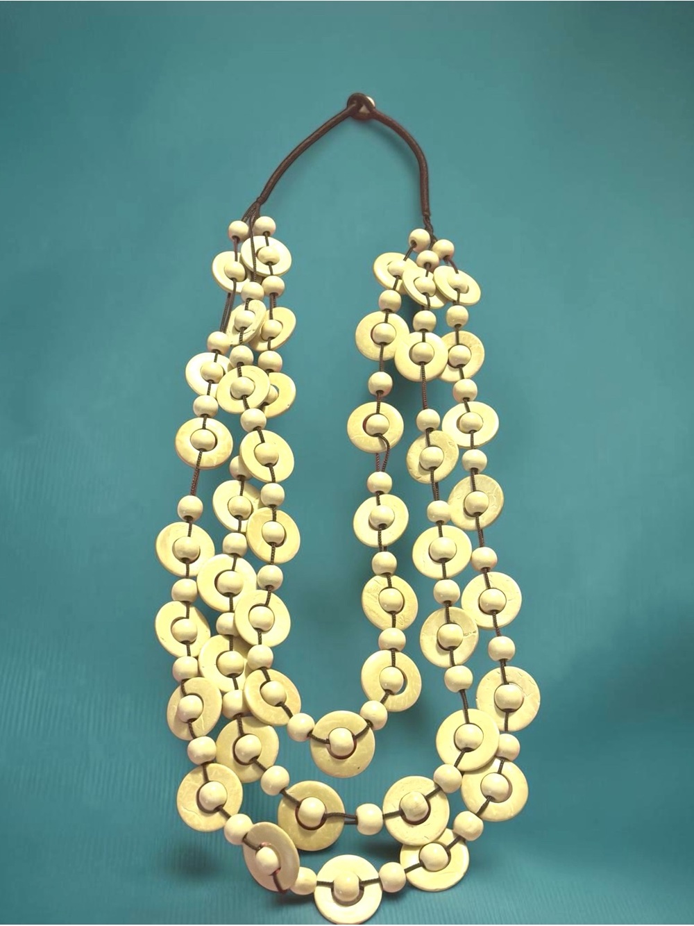 Beige Multi-Strand Disc Necklace